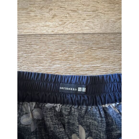 UNIQLO Marimekko Women’s Linen Blend Midi Skirt Navy Blue Floral Size Large - Picture 3 of 4